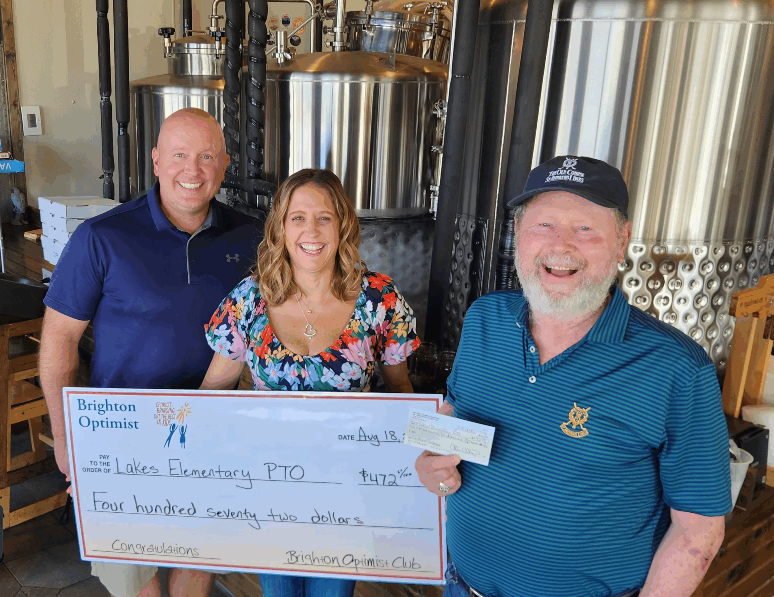 Brighton Optimist Euchre Supports Lakes Elementary PTO 1 Lakes PTO Check scaled